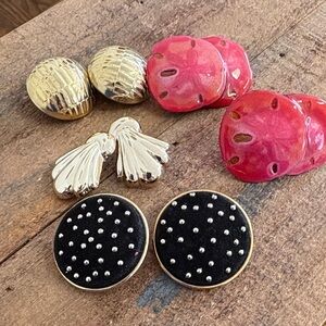 Set of Stylish clip on Earrings in Gold, Pink, and Black
